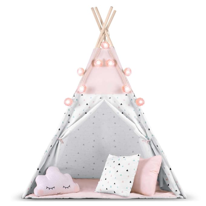 Tipi-tent voor kinderen met slinger en lampjes Nukido - roze