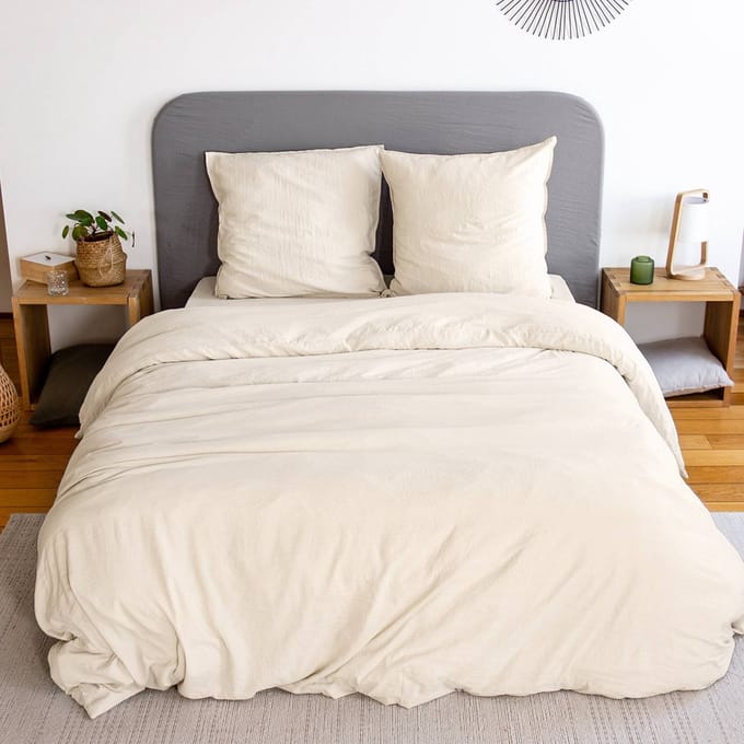 sweeek - Beddengoedset in zandkleurig microvezel, luna, voor 2-persoons