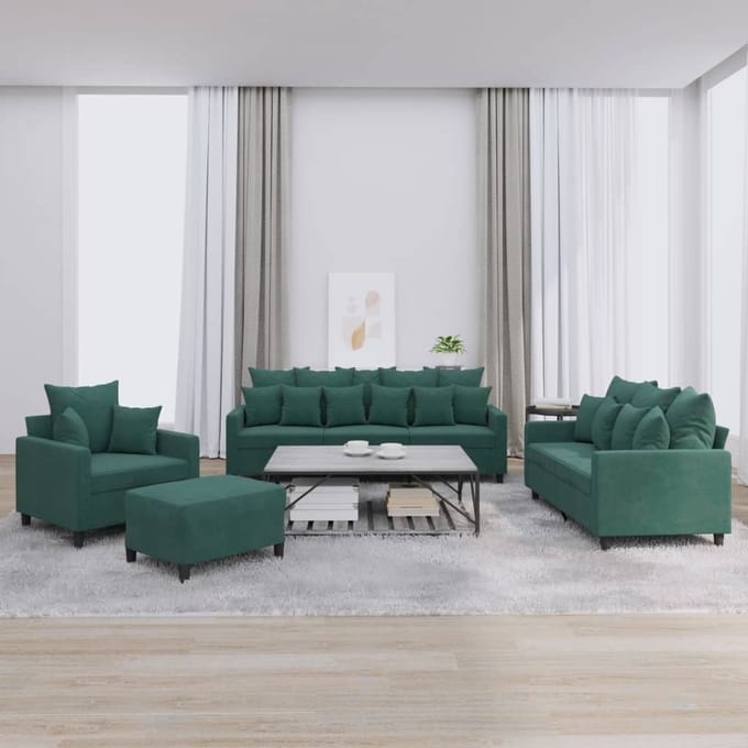 Vidaxl 4-Cz. Ensemble de Relaxation avec Coussins, Vert Foncé, Velours