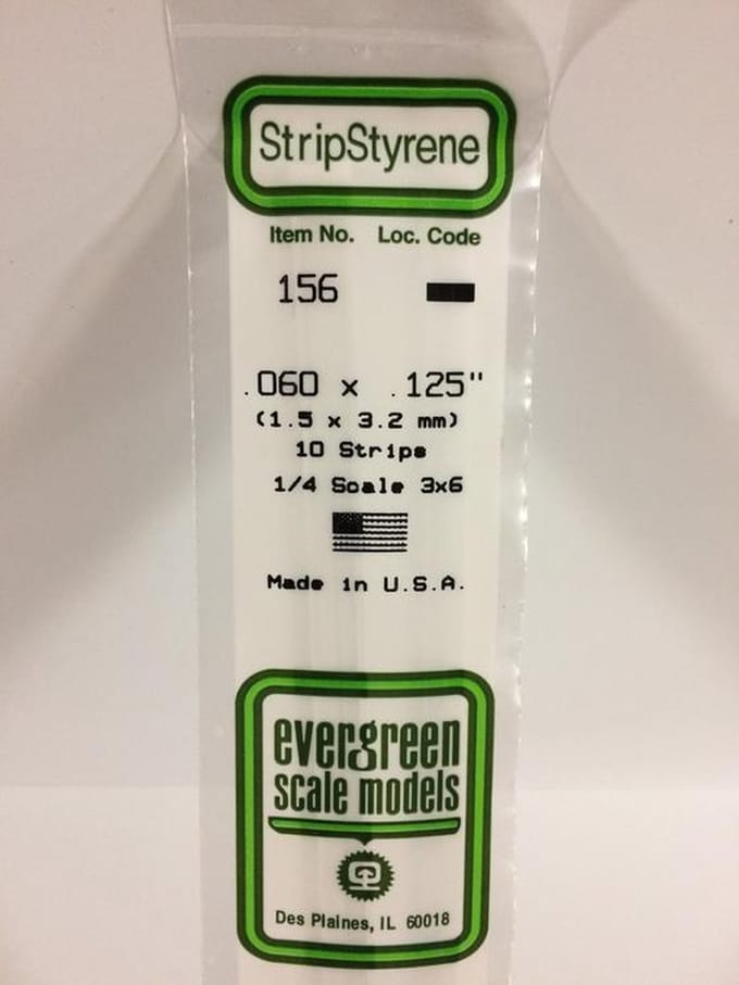 Evergreen Modelbouwdecoratie - 156 Strip 1,5mmX3,2mmX35cm -10 stuks Styreen