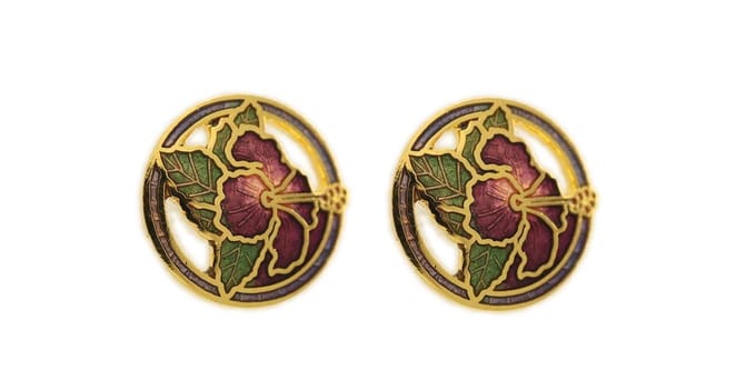 Behave - Oorstekers dames - bloemmotief - paars - 1,5 cm