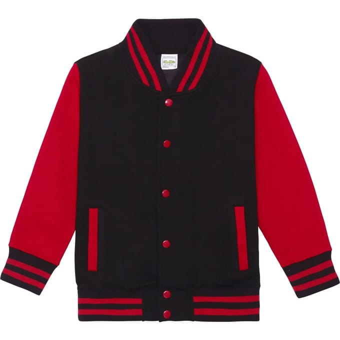 Just Hoods - Varsity Kinder Hoodie - Jet Black/Fire Red maat 12/13 (XL)
