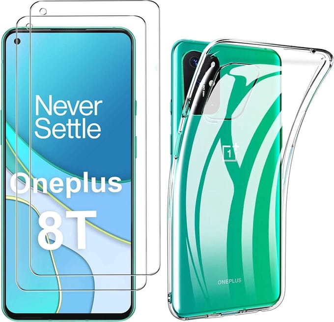Silicone hoesje transparant met 2 Pack Tempered glas Screen Protector Geschikt voor: OnePlus 8T