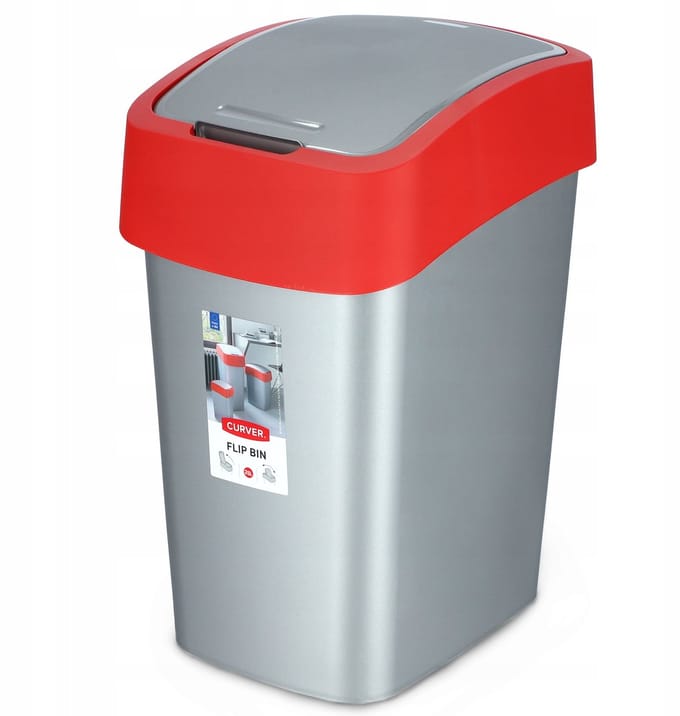 Curver Afvalcontainer, zilver/rood