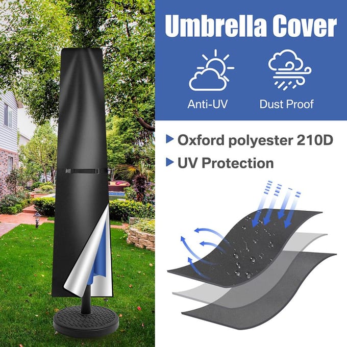 Rechte Parasolhoes Waterdichte Parasol Beschermhoes met Telescopische Stang Rits UV-Anti Winddicht Tuinparasolhoes 170cm groen