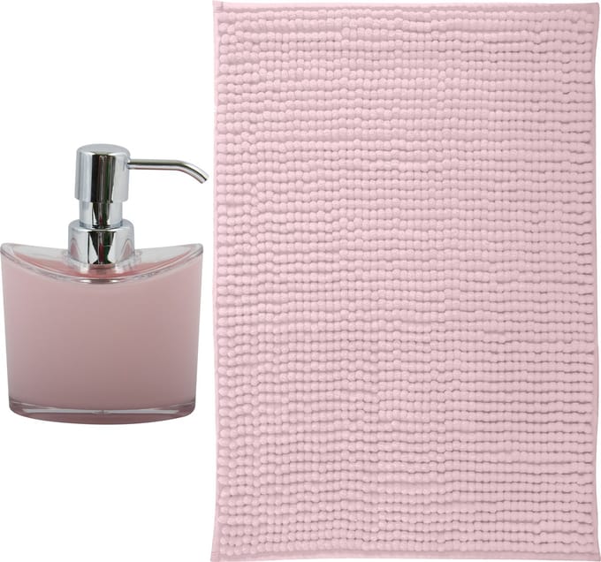 MSV badkamer droogloop mat - Bolzano - 40 x 60 cm - met bijpassende kleur zeeppompje - lichtroze