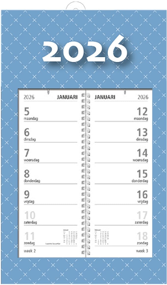 MGPcards - Omlegweekkalender 2026 - Week begint op maandag - 21 x 34 cm - Licht blauw