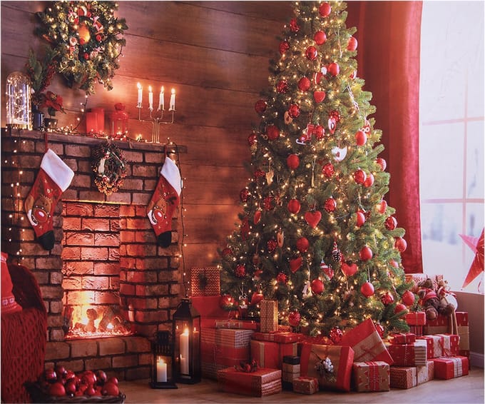 Clayre & Eef Kerst Achtergronddoek 180x210 cm Bruin Textiel Kerstboom