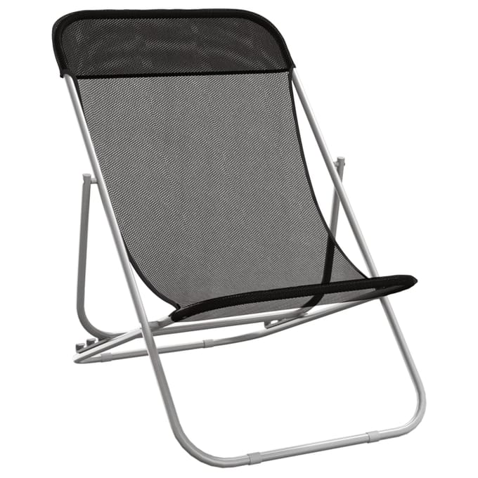 vidaXL - Strandstoelen - 2 - st - textileen - en - gepoedercoat - staal - zwart