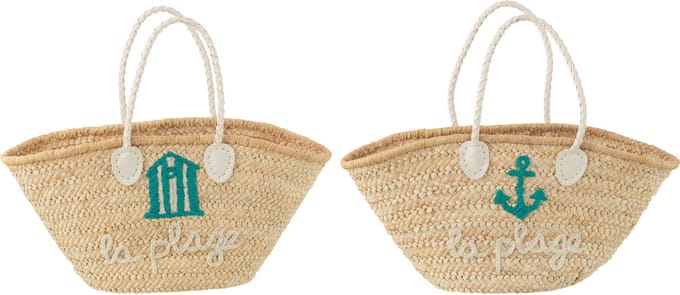 J-Line strandtas La Plage - maïs - naturel/wit/azuur - 2 stuks