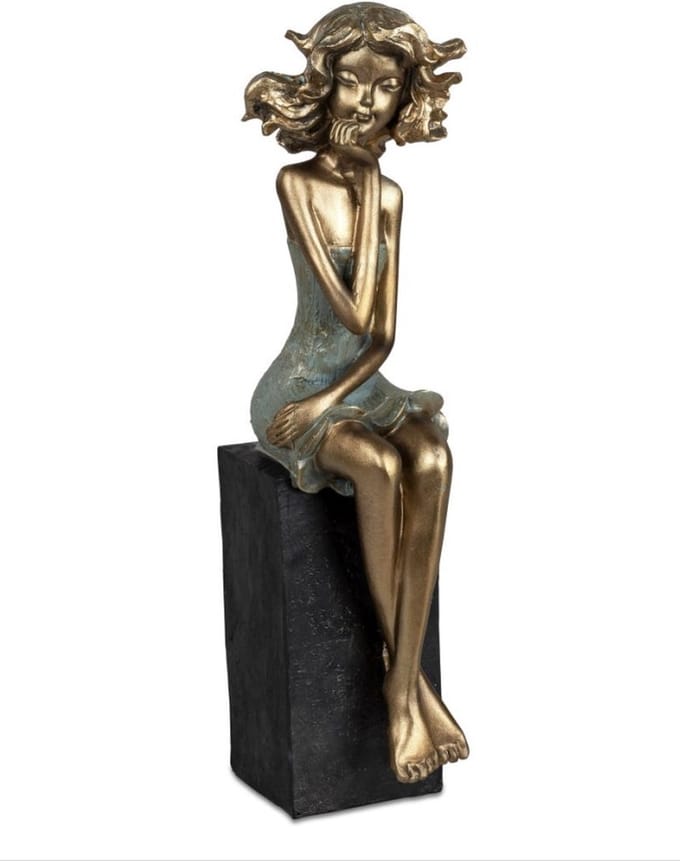 Beeld - Liefde - 34x7x11cm - Polyresin - Meisje - Goud - Bronz - Kunst