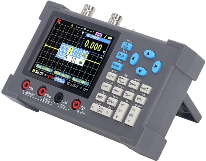 Digital Oscilloscope, 3-in-1 Multimeter and Signal Generator, 120MHz Bandwidth, 250MSa/s Sampling Speed, 3.2 Inch IPS Screen, 2 Channel, Portable Design, USB Rechargeable