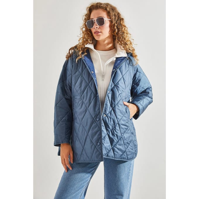 Gebreide Oversized Gewatteerde Jas met Capuchon