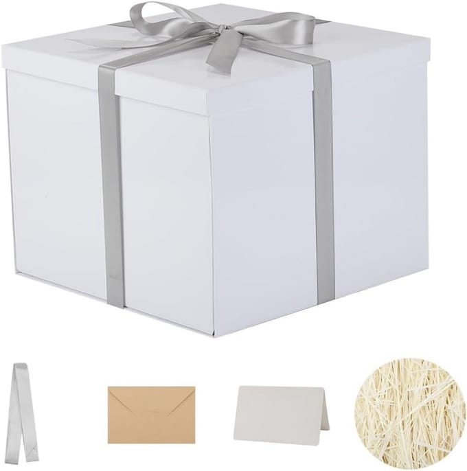 Geschenkdoos met deksel 30x30x25 cm inclusief papiervulling en envelopkaartlint