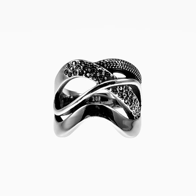 Brede Ring Dames - Roestvrij Stalen Zilverkleur - Verstrengelde Ring Met Strass