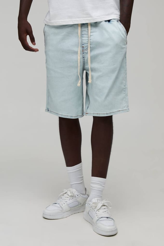 Denim Short Met Stretch En Verlengd Trekkoord | Light Blue | Size Medium