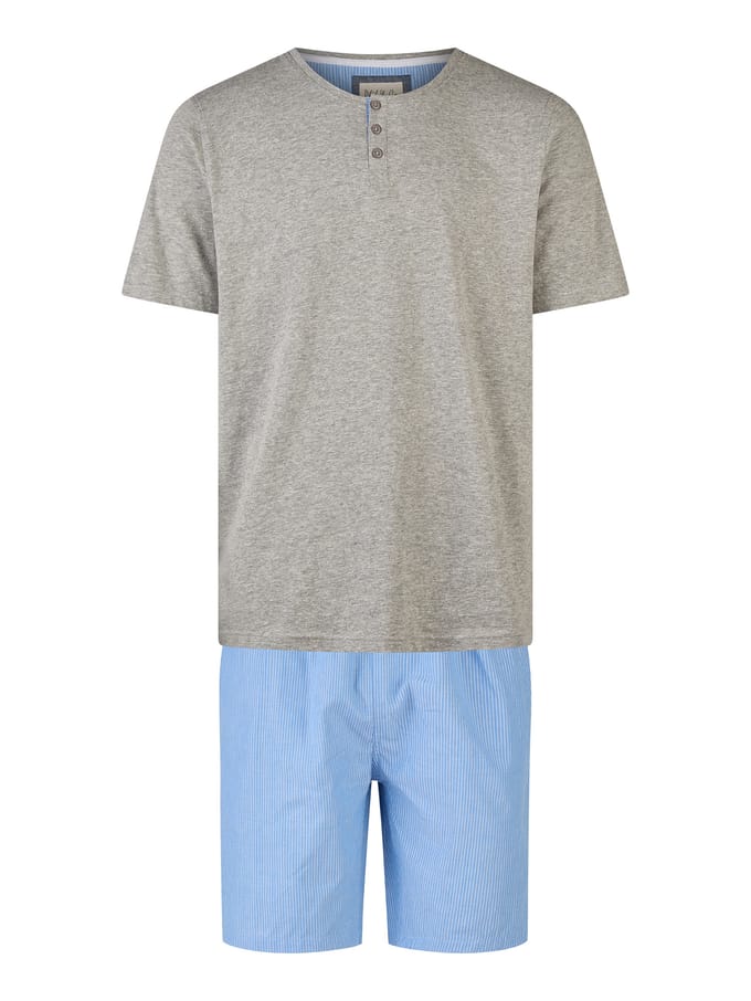 Phil & Co Heren Shortama Korte Pyjama Set Grijs/Blauw - Maat M