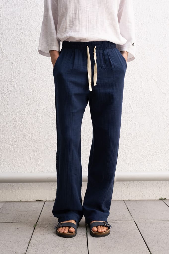 Gestructureerde Katoenen Relaxed Fit Broek met Touwtjesluiting