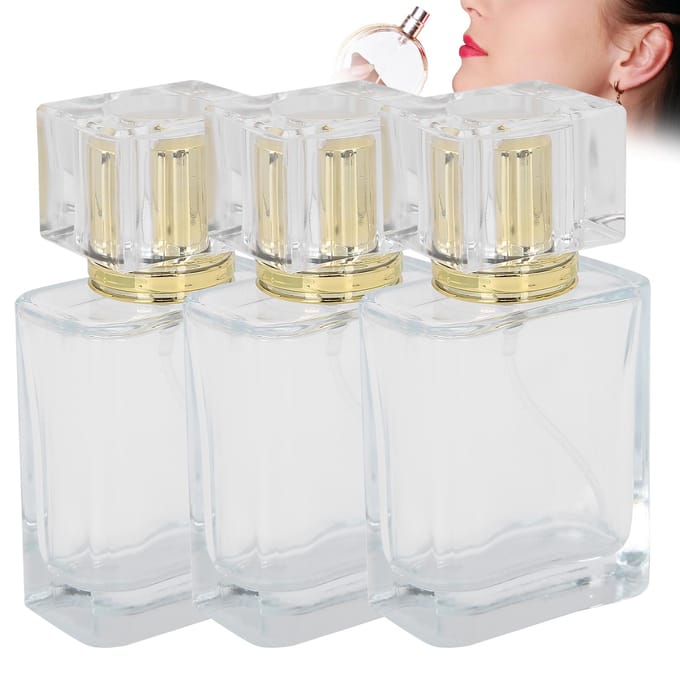 Flacon de Parfum Rechargeable 50ml Verre Spray Liquide Transparent Vide Récipient AtomiseurOr noir