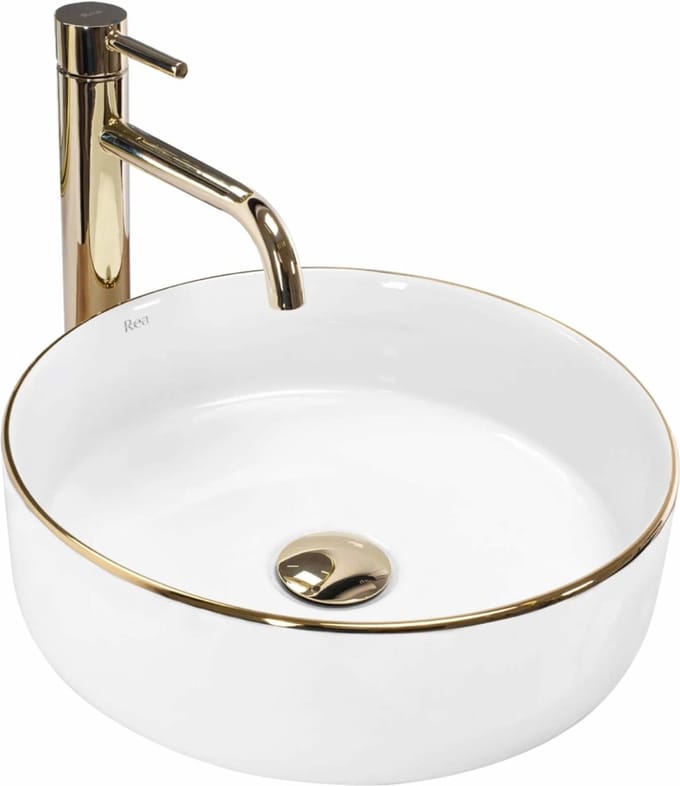 Rea Sami Gold Edge Opzetwastafel Wit En Goud 36x36 cm