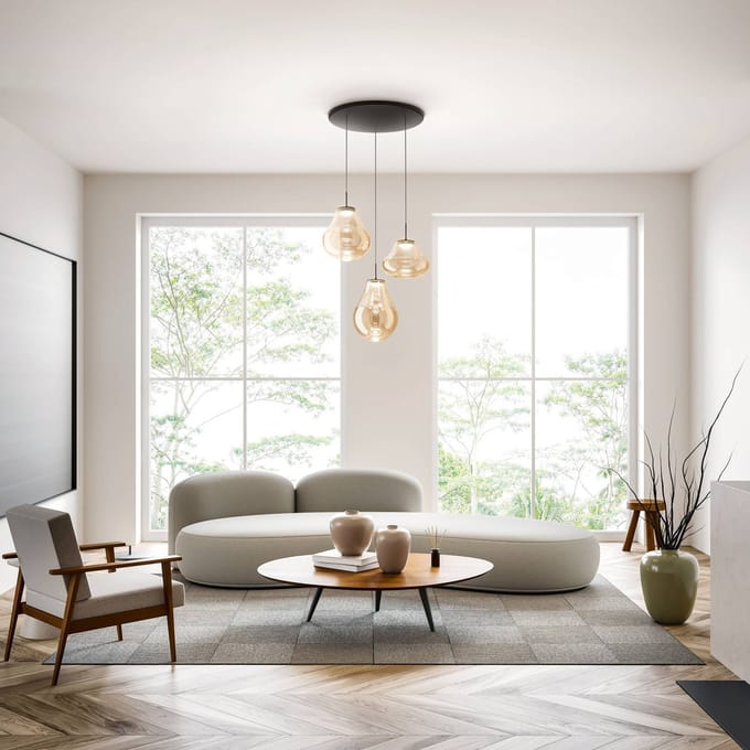 Fabas Luce LED hanglamp Deva, 3-lamps, Ø 50 cm, amber, CCT, dimbaar