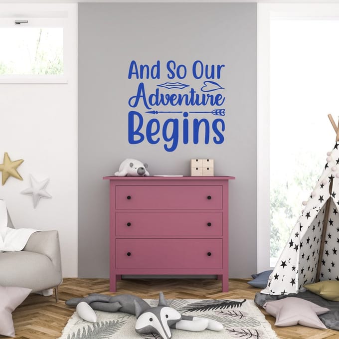 Muursticker - And So Our Adventure Begins - 58 x 61 - Blauw