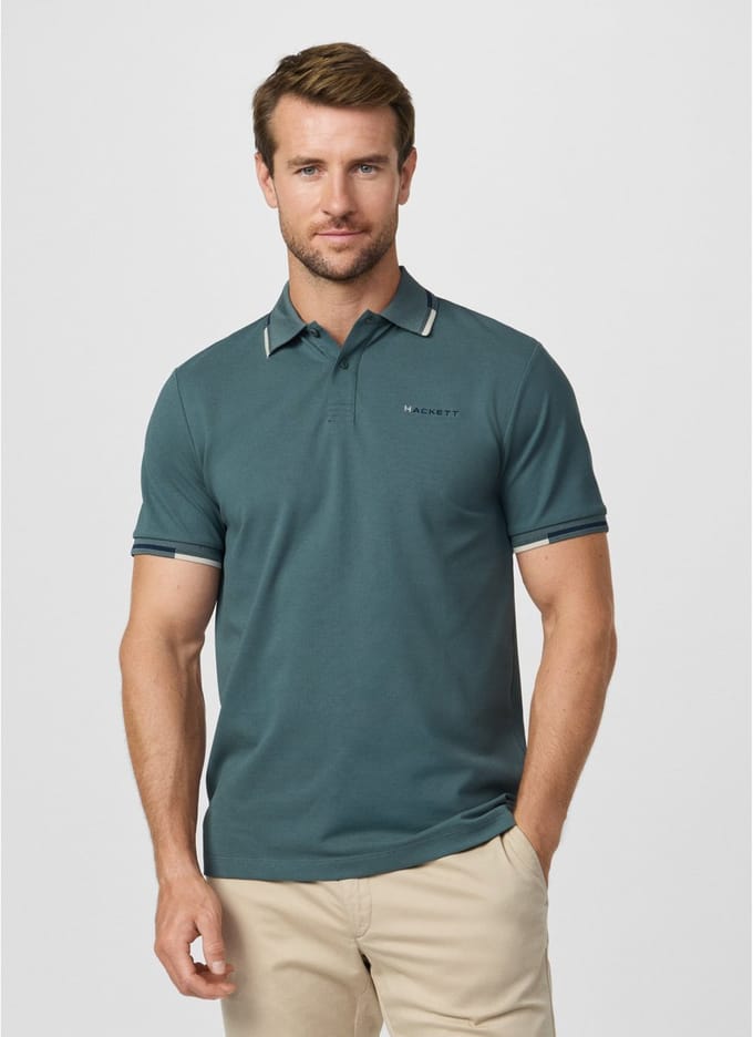 Hackett Coast Tipped Korte Mouw Poloshirt Groen L Man