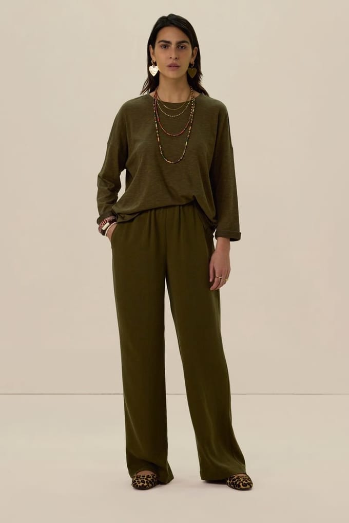 Sissy-Boy - Donkergroene mid waist jersey broek