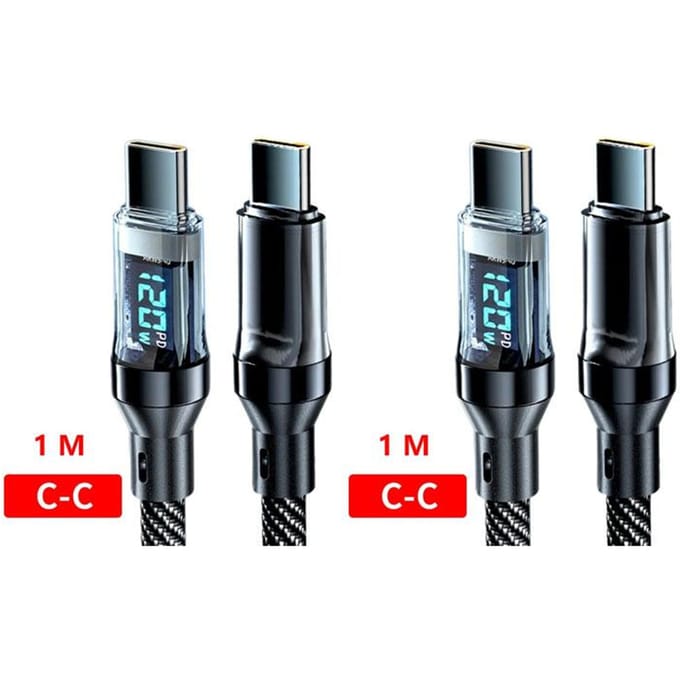 Câble USB type-c vers Type C 120W 6A, charge rapide, câble de données avec affichage LED, pour Xiaomi, Samsung, Huawei 1M-2pcs