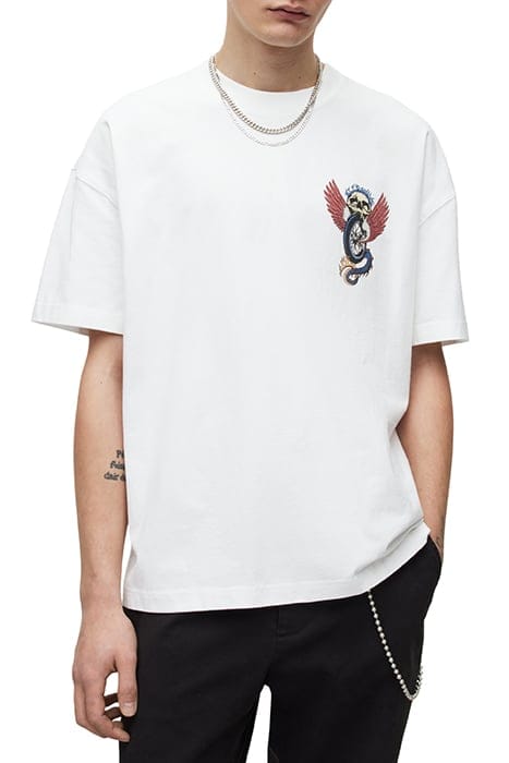 AllSaints Road Rash Ss Crew Optic White Maat: XL | T-shirts met Print Outlet | Heren | Wit