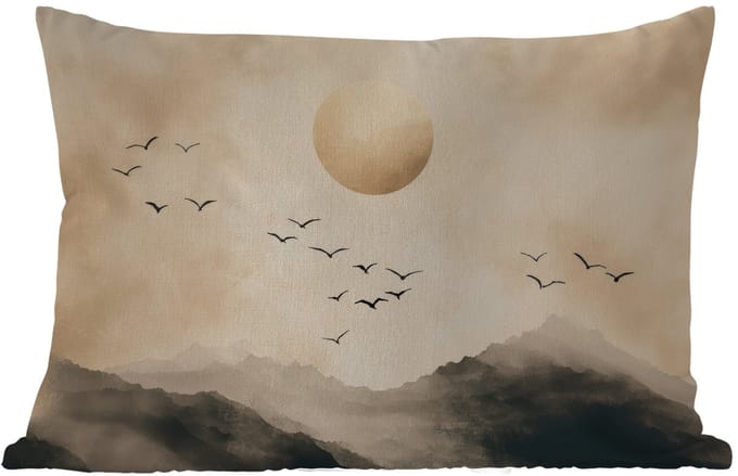 Buitenkussens - Landschap - Japandi - vogel - 60x40 cm - Weerbestendig