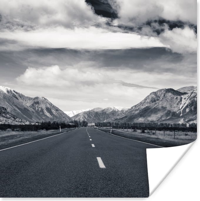 Poster Zwart wit - Berg - Weg - 30x30 cm