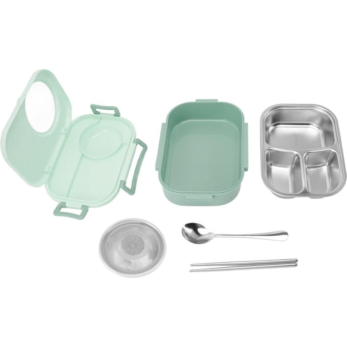 Boîte à déjeuner Bento 1450ml Compartiment en acier inoxydable Boîte à bento thermique Contenants Bento double couche L vert
