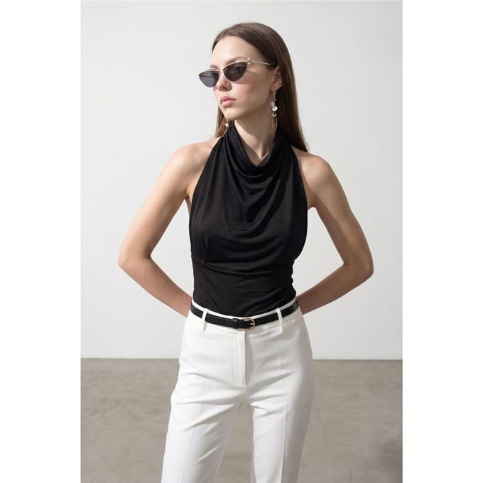Aansluitende Mouwloze Blouse met Colharmonika