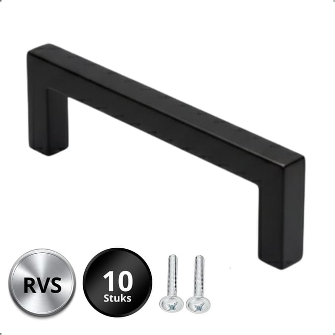 10X Handgrepen Zwart RVS - Boormaat 128mm - Kastgrepen