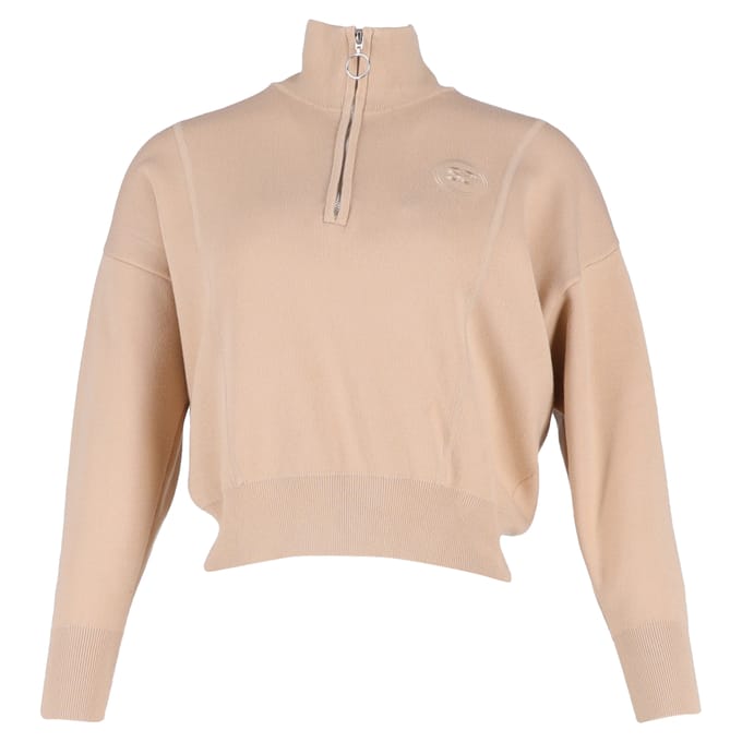 Sandro Paris geborduurde trui met halve rits in beige katoen
