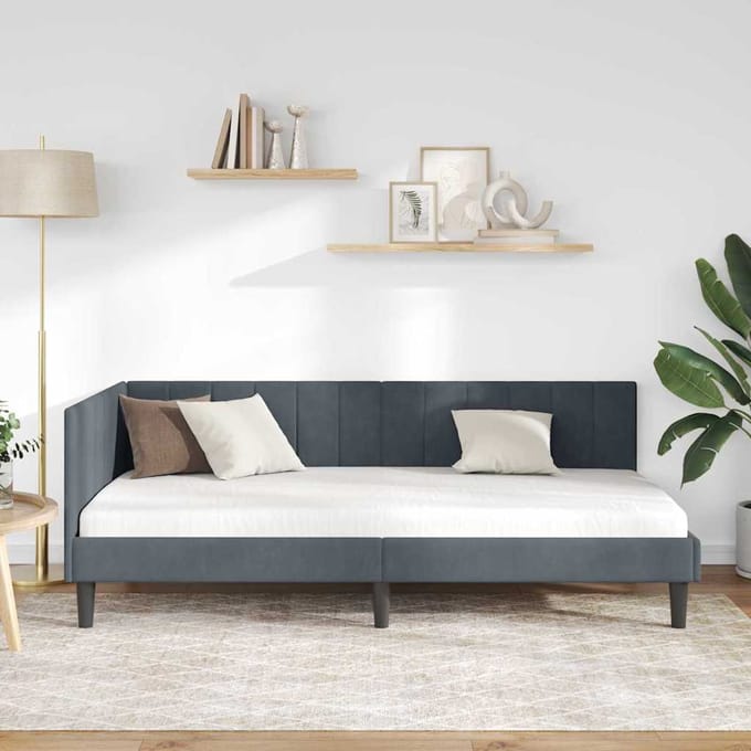 vidaXL - Hoek - Bed - Frame - Donkergrijs - 90 - cm - x - 190 - cm - Fluweel