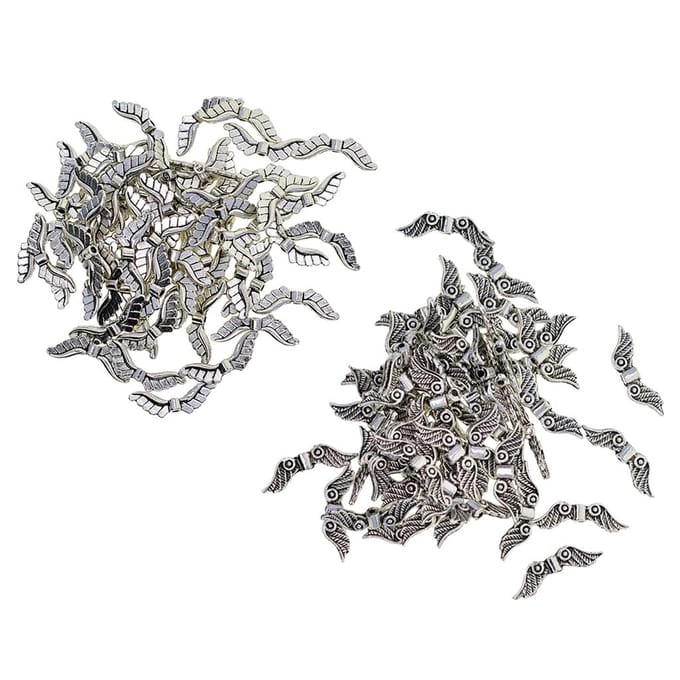 100 perles tibétaines en argent avec ailes d'ange, breloques d'espacement, fabrication de bijoux, 23x8mm 23x8mm gray