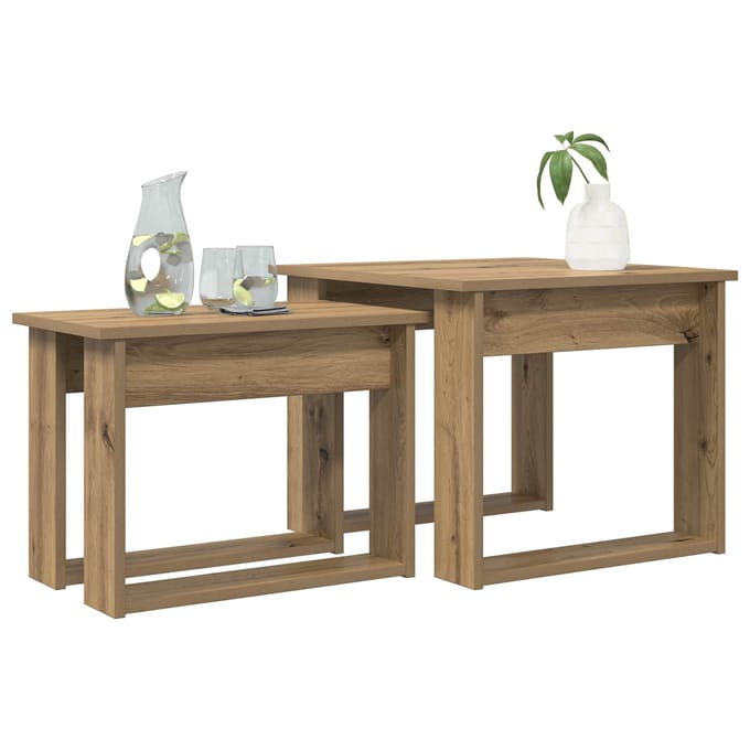 vidaXL - Koffietafel - Set - 2 - st - Artisan - Eiken - 50 - x - 52 - x - 42 - cm - Bewerkt - hout