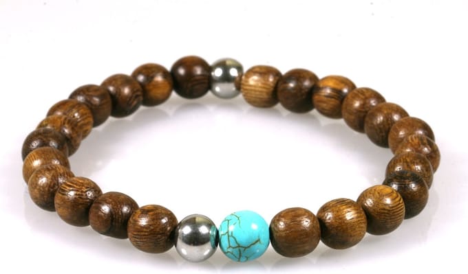 IbizaMen - Robles hout 8mm - turkoois kraal en RVS - 19cm