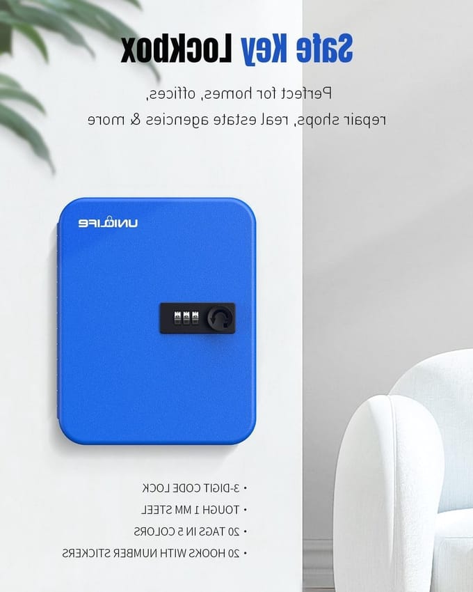 Veilige Sleutelopslag voor 20 Sleutels met Code, Muurbevestigde Sleutelbox, Sleutelorganizer voor Thuis en Kantoor, Blauw