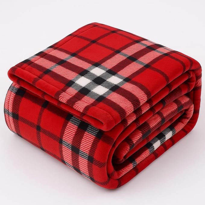 Fleece Deken - Plaid Plaid - Gezelligheid Thuis - Extra Zacht - 150 x 200 cm - Rood Vierkant