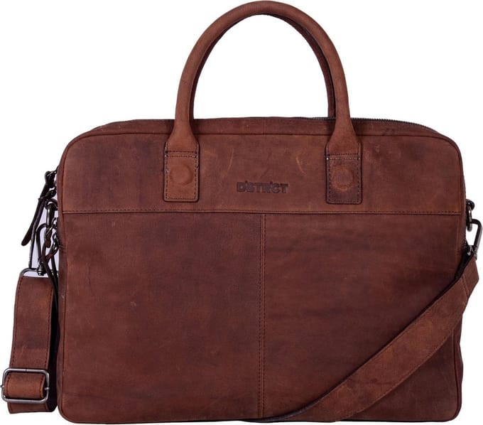DSTRCT Wall Street 2 Vaks Leren Laptoptas - 15,6 inch - Bruin
