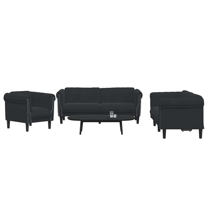 vidaXL - 3-delige - Loungeset - fluweel - zwart