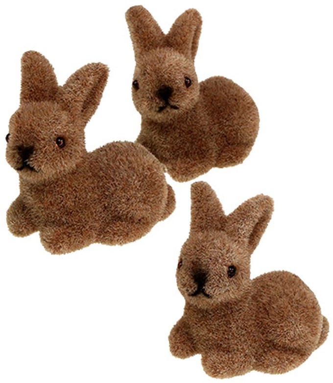 Decoratieve konijntjes 5cm gevlokt bruin 16 st, 16 Stück