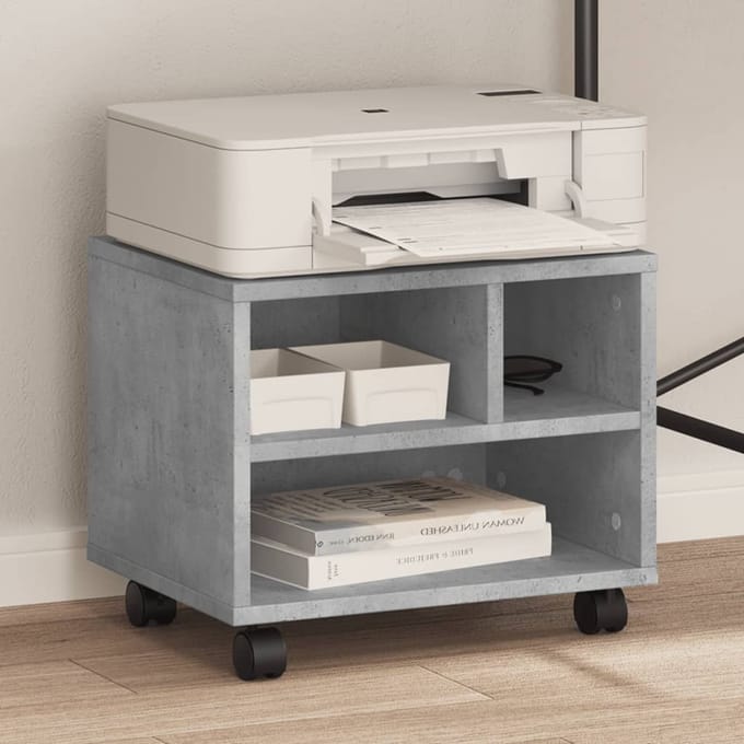 vidaXL - Printerkastje - met - wielen - 41x32x34,5 - cm - betongrijs