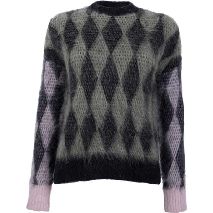 AllSaints Diamond Crew Neck Black/sage/pink Größe: XS | Strickpullover Outlet | Damen | Schwarz