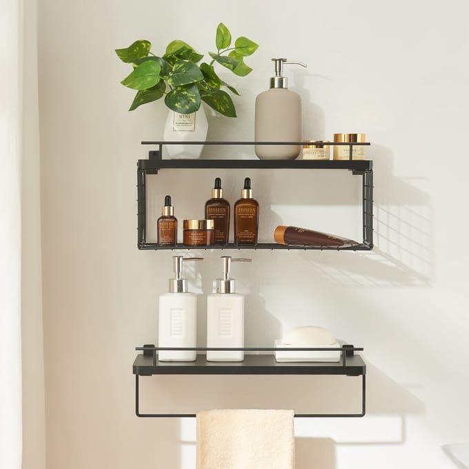 Wandplank Vik set van 2 zwart [en.casa]