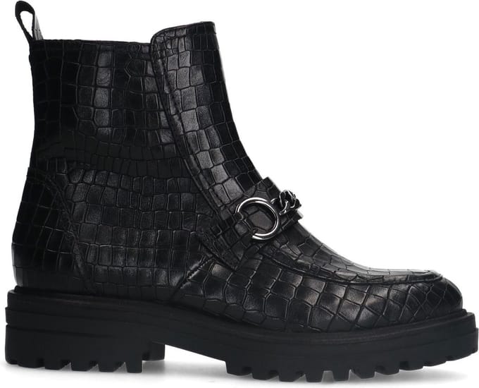 No Stress - Dames - Zwarte leren boots met crocoprint en chain - Maat 38
