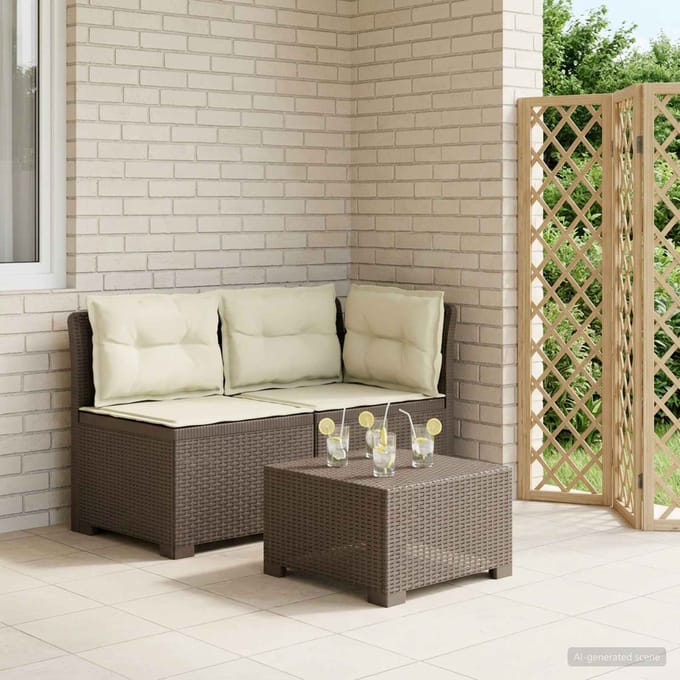 vidaXL - Twee-zits - Tuin - Sofa - met - Kussens - Rieten - Look - 2-zits - PP